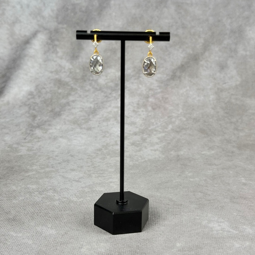 Freida Rothman Two Tone Oval Crystal Drop Earrings Sterling Silver 925 Gold